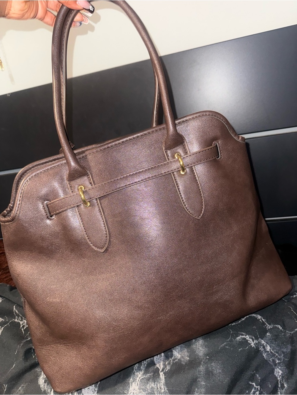 Classic Brown Leather Tote Handbag